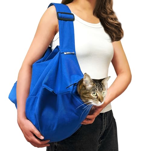 AmKune Cat Carrier Pouch for Medium Cats 1020 lbs Soft Cat Carrier with Upgraded Adjustable Strap Durable Cotton Cat Bag for Nail Trimming Medication & Vet Visits Klein Blue