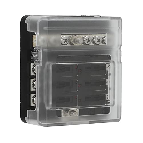 Aramox Painel de fusíveis, bloco de fusíveis de 6 vias 1 em 4 fora 100A 12-24V LED indicador de lâmi
