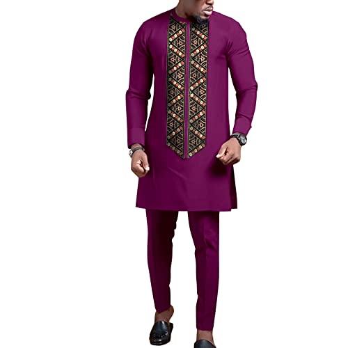 African Suits for Men Embroidery Shirts and Pants 2 Piece Set Dashiki Outfits Tribal Clothing