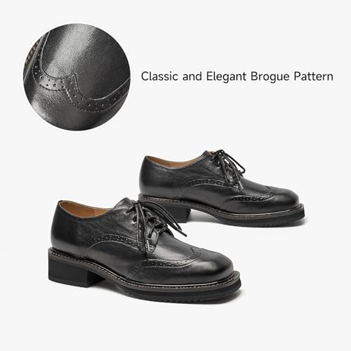 Image of BEAU TODAY Oxford Shoes for Women,Leather Brogue Dress Shoes,Comfort Brethable Ladies Lace-up Handmade Wingtip Shoes for Business Work