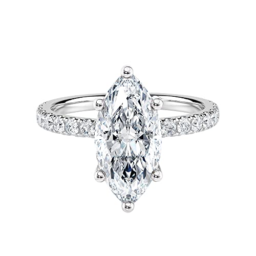 Diamond Wish IGI Certified 1 to 2 Carat Marquise Cut Lab Grown Diamond Ribbon Halo Engagement Ring for Women in 14k Gold with Side Stones (G-H, VS-SI, cttw) Wedding Promise Ring Size 4 to 9