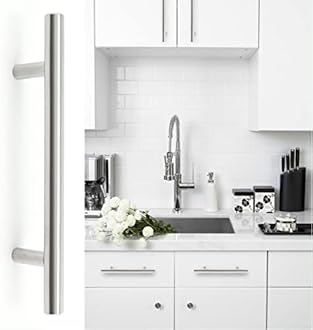 SAMNATE 10pcs (200mm Long/ 128mm Hole centres) Stainless Steel Kitchen Cabinet Drawer Handles T Bar Handle Furniture Drawer Pulls Kitchen Cupboard Handles