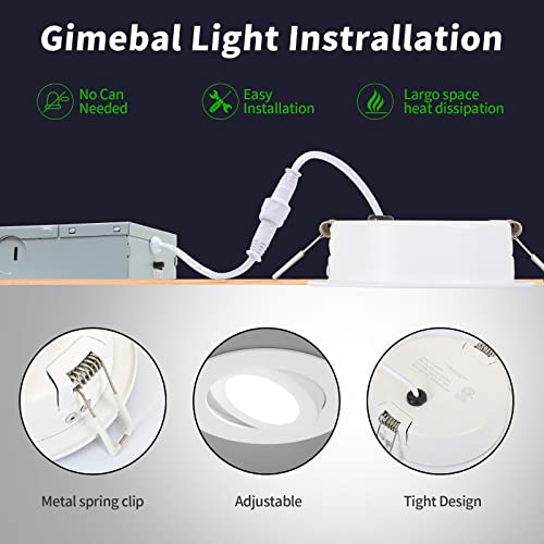 Knlnny Ware Eyeball Recessed Lighting 4 Pack, Ajustable Gimbal,Led Recessed Ceiling Light With Junction Box,5 Cct(2700K-6500K) Selectable Recessed Lighting,9W 750Lm,Dimmable,Airtight, Etl Listed #TOP5
