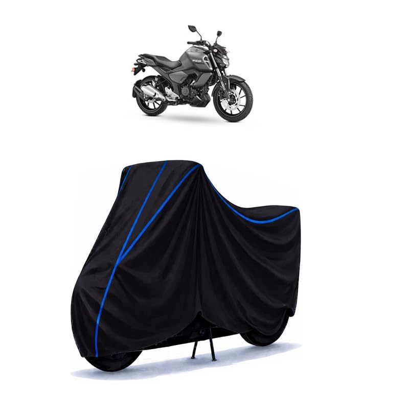 Image of FZS-FI V3 Bike Cover Water Resistant Universal Motorcycle Rain | Heavy Duty UV Protection, Dust, Scratch Indoor Outdoor All Weather with Black Blue Piping Elastic