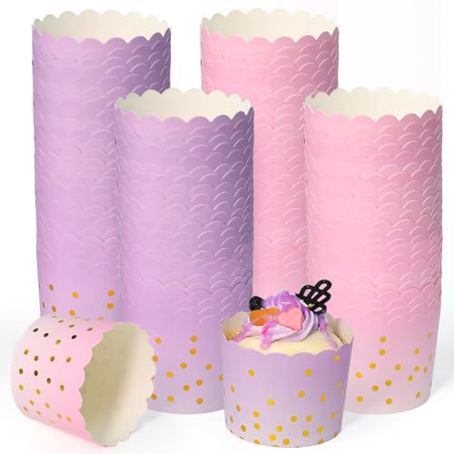 WEFHEF 100 Pcs Caissette Muffins Papier, Moule Cupcake Papier Résistant à l'Huile, Caissettes de Pâtisserie Anti-adhésif, Caissette Cupcake Cuisson, pour Mariage Anniversaire Fête, Rose et Violet
