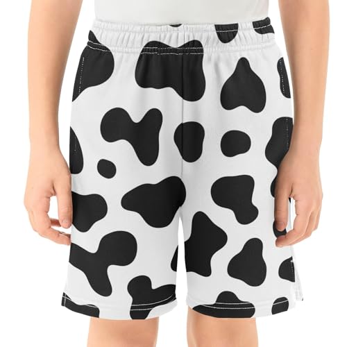 J JOYSAY Cow Spot Black White Boys Athletic Shorts Kids Youth Casual Shotrs with Elastic Waistband Pockets2