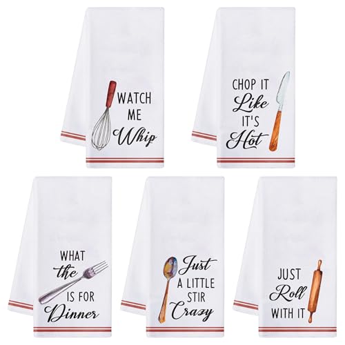 R HORSE 5Pcs Kitchen Dish Towel Funny Cookware Kitchen Dishcloth Absorbent Utensils Themed Cleaning Dishcloth Bar Hand Towel Gift for Baking Lover Mom Women Housewarming New Home