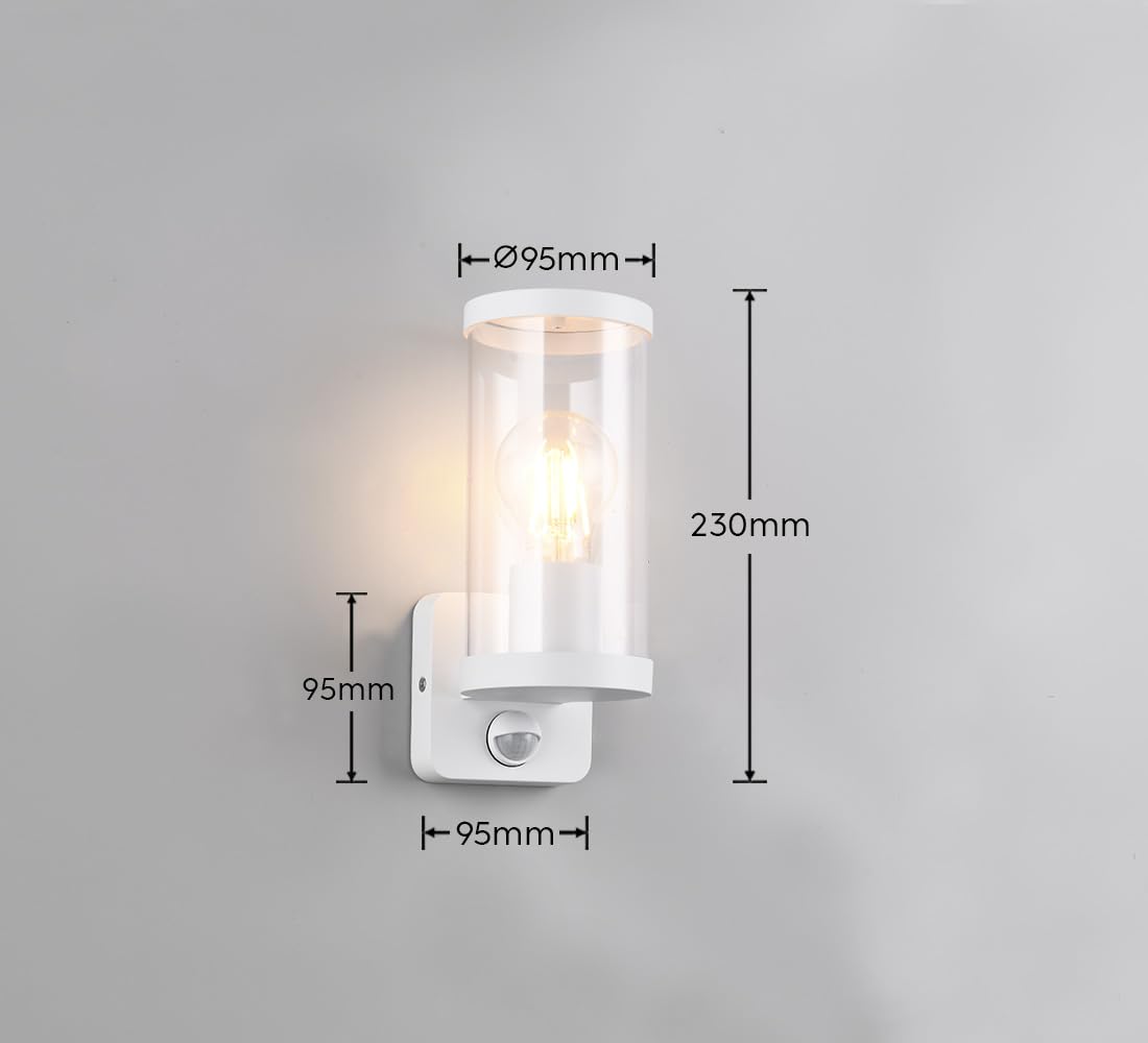 Reality Leuchten Außen Wandleuchte Bonito R21599131, Aluminium Druckguss Weiß matt, Schirm Kunststoff klar, exkl. 1x E27, Bewegungsmelder