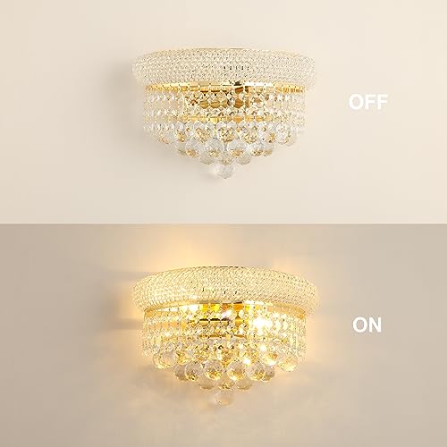Image of 2-Lights Empire Crystal Wall Sconce Light for Living Room Dining Room Bathroom Vanity Mirrors Hallway Bedroom Closet Stairway (Gold)
