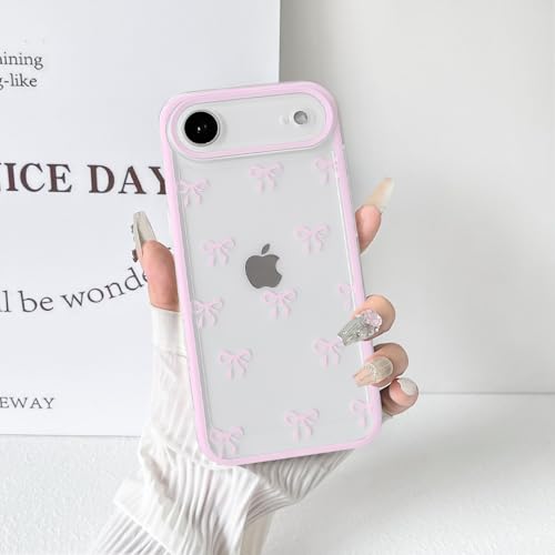 NITITOP Compatible for iPhone 17 Air Case Cute Clear Bow Knot Ribbon Pattern for Girls Women Soft TPU Transparent Full Camera Lens Shockproof Protective Phone Cover - Pink by NITITOP - Image 5