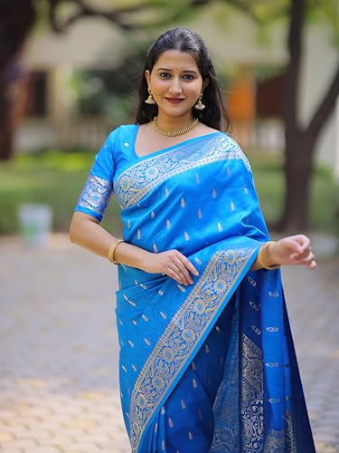 Image of SGF11 Women's Kanjivaram Pure Soft Silk Saree For Women Pure Golden Zari With Blouse Piece