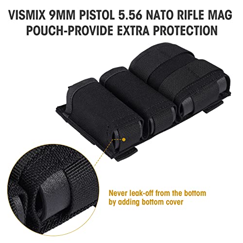 Vismix 9Mm Pistol 5.56Mm Ar15 Rifle Magazine Pouch Set, Tactical Molle Mag Pouch With Quick Release Kydex Insert Black #TOP3