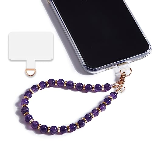 Image of Marble Beaded Phone Wrist Strap for Women, Detachable Design | 304 Steel Core, detachable phone wristlet with tether tab, keeps your phone secure for shopping, travel and daily use.
