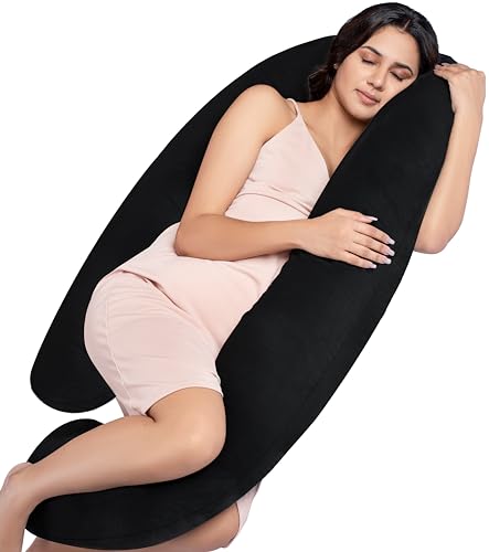 MY ARMOR Full Body G Shaped Pregnancy Pillow for Maternity & Baby Nursing | Abdomen, Hip, Spine, Neck & Head Support Cushion for Pregnant Women | Premium Velvet Outer Cover with Zip | Black