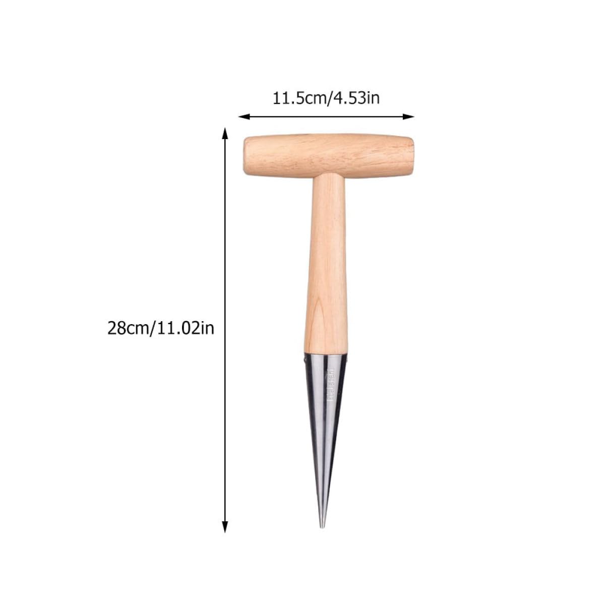 VICASKY 2Pcs Wooden Hand Dibber Durable Soil Puncher Tools for Garden Planting Sturdy Chrome Plated Head Handle for Seedling Hole Punching