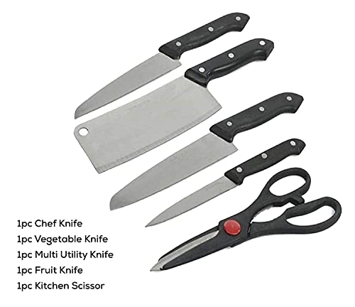 Image of Ronest Wooden Chopping Board with Knife Set and Scissor, 6 Piece Stainless Steel Kitchen Knife Knives Set with Knife Scissor, Knife Sets* (Wood)