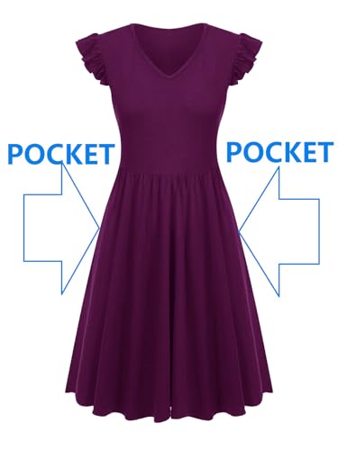 Image of HELYO Women's Summer Dresses Cute V Neck Ruffle Sleeve Cocktail Short Work Casual Dress with Pockets 648