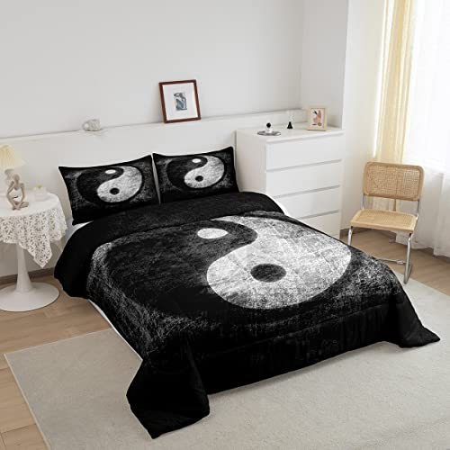 Yin Yang Bedding Set For Girls Boys Children Boho Trippy Psychedelic Art Comforter Set Decorative Gossip Pattern Comforter Traditional Ying Yang Theme Duvet Set Full Size 3Pcs #TOP1