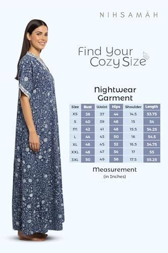 Image of NIHSAMAH Cotton Nighty for Women - Embroidered & Printed Stylish Night Gown, Comfortable Sleepwear Long Nightwear, Maxi