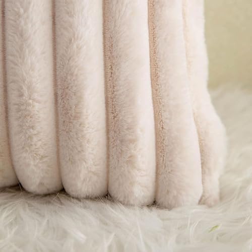 Image of MONKDECOR Single Sided Stiped Faux Fur Plush Throw Pillow Covers, Luxury Decorative Pillows Square Shaggy Cushion Covers for Couch Sofa Bed (Cream (1 Piece), 16x16 Inches)