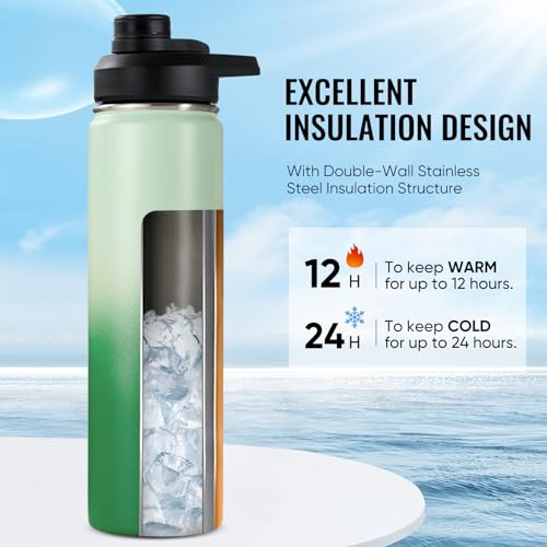 Image of Fijinhom Insulated Water Bottle with Handle, 304 Stainless Steel Water Bottles with Wide Mouth, Double Wall Vacuum Sports Water Bottle, BPA Free, Keep Cold and Hot, 24 Ounces, Jungle Fade