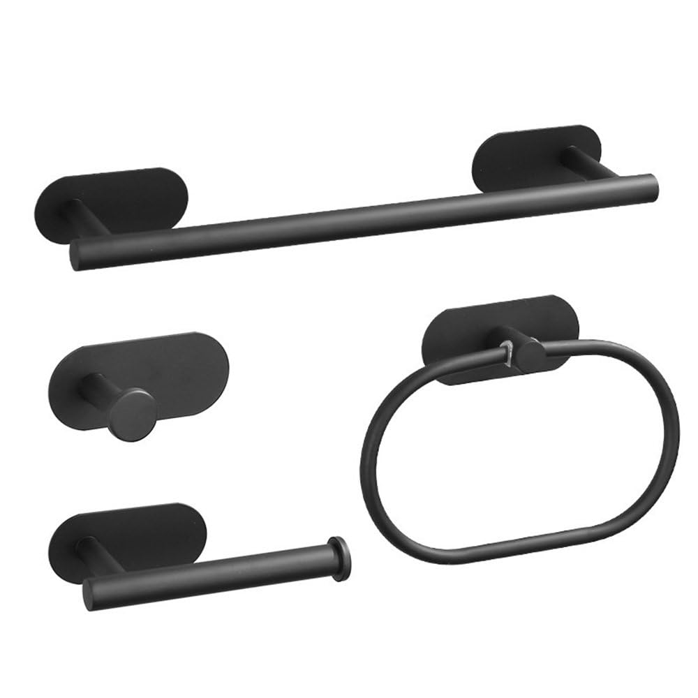 Juego de 4 Piezas sin Perforaciones de toallero, aro para Toalla, Barra para Toalla de baño, Colgante para baño, Gancho para Abrigo, Soporte para Papel, Juego de 4 Piezas, Negro, 4 Piezas
