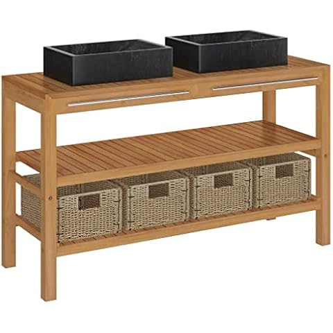 vidaXL Teak Massiv Waschtisch mit Waschbecken Waschschale Badmöbel Aufsatzwaschbecken Unterschrank Waschbeckenunterschrank Badschrank Marmor Schwarz Cover