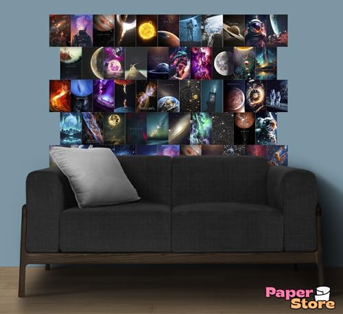 Image of Paper9store Pack Of 50 Aesthetic Wall Collage Kit - 4?6 Inches Self Adhesive Wall Posters For Bedroom, Living Room, Office A6 Size (Space)