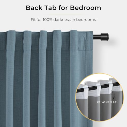 Image of INOVADAY 100% Blackout Curtains for Bedroom, Stone Blue Black Out Curtains 90 Inch Long, Clip Rings Linen Blackout Drapes, Thermal Insulated Room Darkening for Living Room, 2 Panels - W50xL90