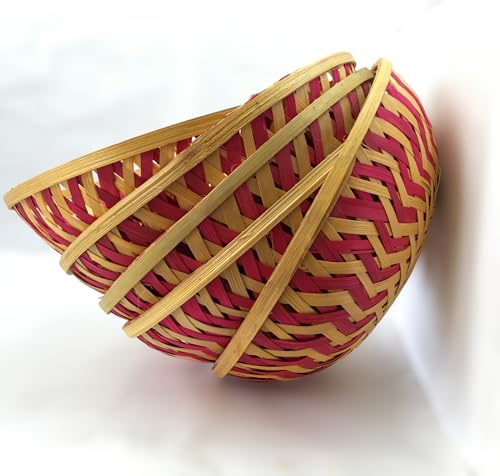 Image of ROYAL 11 ART & CRAFT Multipurpose Bamboo Basket Set for Fruit /Vegetable /Dry Fruit /Chocolate Packaging /Wedding Gift and Daily Use DIY Projects (Red) Size-9 Inch,Pack of-5