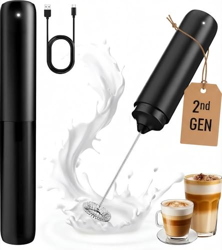 Image of Rechargeable Milk Frother Handheld, Portable Hand Mixer Frother Wand Drink Mixer for Coffee, Latte, Matcha, Cappuccino, Frappe with cover kitchen gifts (Matte Black)