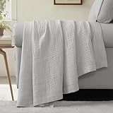 DELIGHT HOME Cotton Muslin Throw Blanket, Breathable and Lightweight Jacquard Muslin Blankets, Ultra Soft Gauze Blanket for Adults, All Season Throw Blankets for Couch Bed, Silver Gray, 50x60 Inches