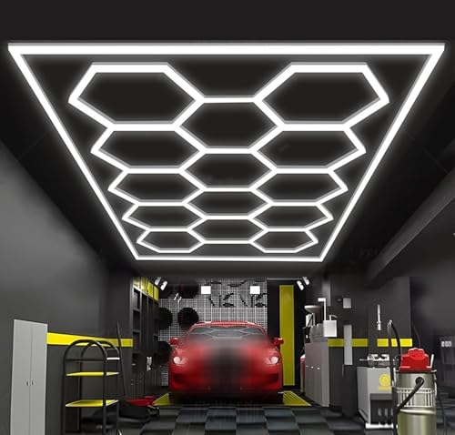 AKPHBKFG Luci da Garage esagonali, 14 luci da soffitto Super Luminose per Garage, Luce per Detailing Auto, Luce Esagonale a LED, per Garage, palestre, officine di Detailing Auto 14-Hex
