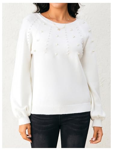 Verdusa Women's Pearl Pullover Sweaters Long Sleeve Round Neck Cute Dressy Casual Knitted Sweater3