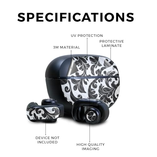 Image of Carbon Fiber Skin Compatible with Bose Ultra Open Earbuds - Black Damask - Premium 3M Vinyl Protective Wrap Decal Cover - Easy to Apply | Crafted in The USA by MightySkins