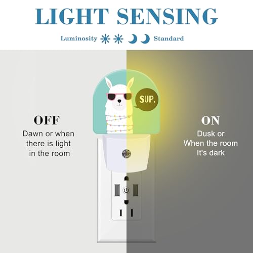 Image of Night Light for Kids Girls Boys, Cute White Llama LED Night Light Plug into Wall with Dusk to Dawn Sensor for Room Decor, Hallway, Kitchen, Bathroom, Nursery, Stairs