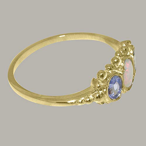 Solid 9k Gold Natural Opal & Tanzanite Womens Trilogy Ring - Sizes 4 to 12 Available4