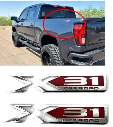 Image of 2PCS X31 Off Road Emblems 3D Rear Bodyside Badge Replacement for 2019-2022 GMC Sierra 1500 Genuine GM (Chrome Red)