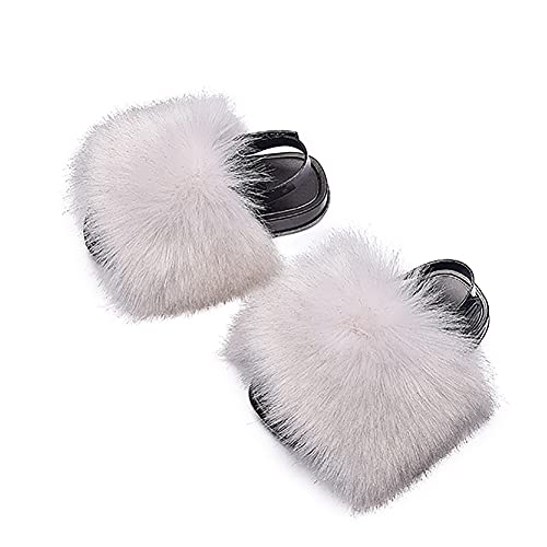 Girls Faux Fur Slides Colorful Toddler Slippers Furry Sandals Shoes with Elastic Back Strap3