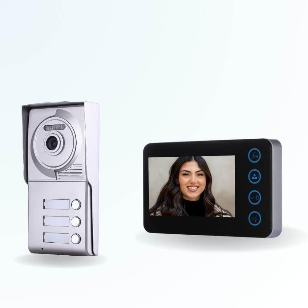 Interphone vidéo 3 appartements Neo 2 fils avec 3 écrans noirs