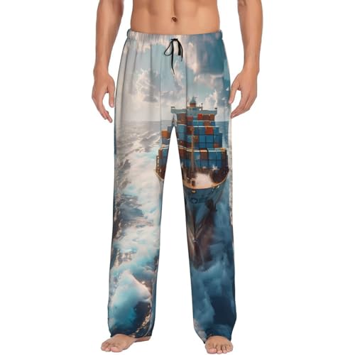 Mens Pajama Pants Bottoms With Pockets- Cargo Ship At Sea Soft Men Lounge Pants, Comfy Mens Pj Pants4