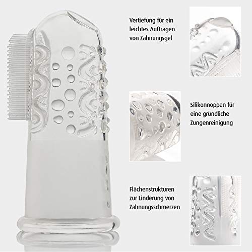 reer 79249 Finger-Zahnbürste Silikon 2 Stück, Baby-Zahnbürste aus Silikon, latexfrei, transparent 9 g