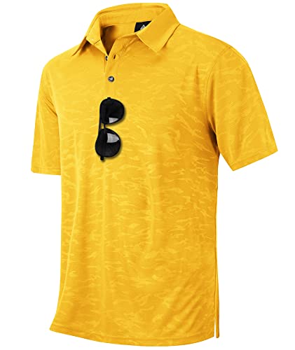 ZITY Mens Polo Shirts Short Sleeve Rapid Drying Lightweight Golf Casual Printed Top Breathable Moisture-Wicking T Shirts Golden Yellow M