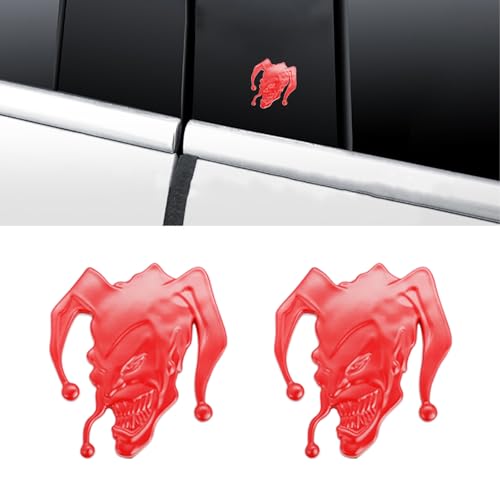 Image of 2pcs 3D Evil Jocker Emblem Jester Badge Metal Cast Clown Skull Side Fender Rear Trunk Car Sticker Decal (Red)