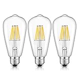 OMAYKEY LED Edison Bulb 6W (60W Equivalent) 3000K Soft White Glow, E26 Medium Base Dimmable ST64 Vintage Edison Light Bulbs, 360 Degree Beam Angle, 3 Pack