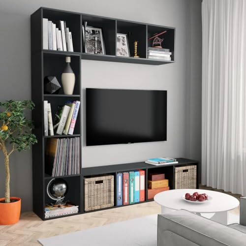 WEMYUFURN 3-TLG. Bücher-/TV-Schrank Set Schwarz 180x30x180 cm mit 12...