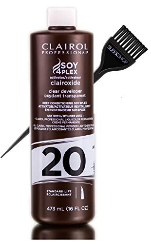 Clairol Soy4plex Clairoxide Clear Liquid Developer Activator (w/Sleek Brush) Haircolor Soy 4 Plex Permanent Peroxide for Hair Color Dye & Lighteners (20 Volume / 6% Standard Lift (16 oz / 473 ml))
