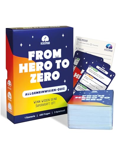 Preisvergleich Produktbild HEROMIND Quizspiel Allgemeinwissen from Hero to Zero Kartenspiele für Erwachsene Wissensspiele ab 2 Personen ab 14 Jahre Quiz Spiel Erwachsene & Familie Neue Spiele 2024 IQ-Spiele