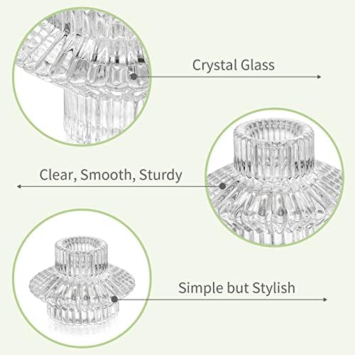 Tealight Candle Holder Glass Candlestick 2-in-1 - Set of 6 Crystal for Taper Tea Light Candles Table Centerpiece Decoration Wedding Party Christmas Home Decor