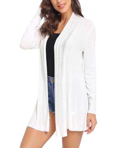 iClosam Ladies Cardigan Chaqueta Larga y Delgada con Transparencia Ligera Chaqueta Chal Mujer de Manga Larga, Blanco, XL EU